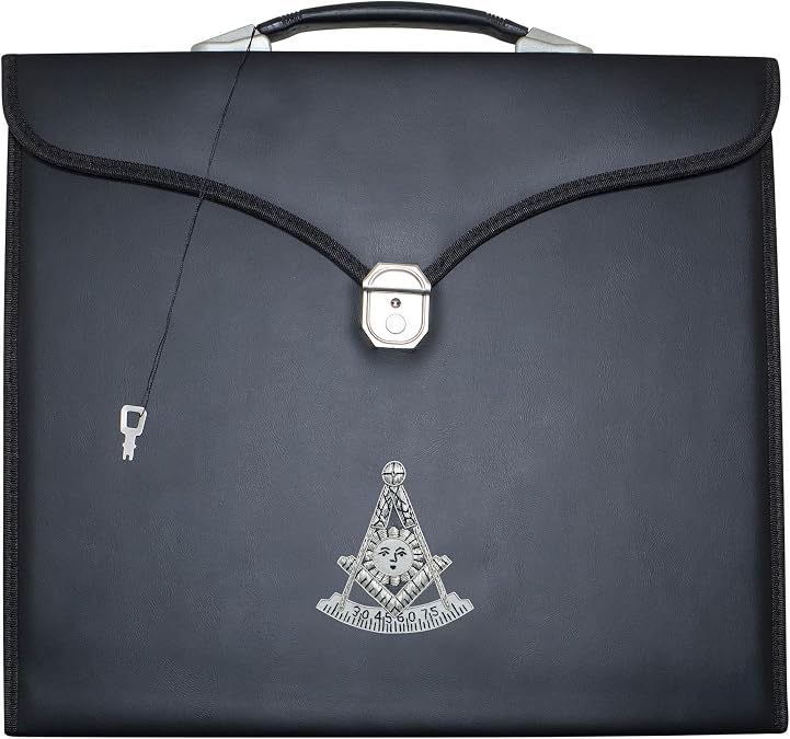 Masonic Apron Case Leather Past Master (Hand Embroidered) Silver: MM, Provincial Size | Freemason Carrying Bags