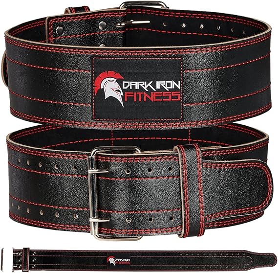 Dark Iron Fitness Genuine Leather Weightlifting Belt, 4 Inch Wide for Men Women with Double Prong Buckle Reinforced Stitching, Powerlifting Deadlift Squat Training Core Support Gym Strength Workout