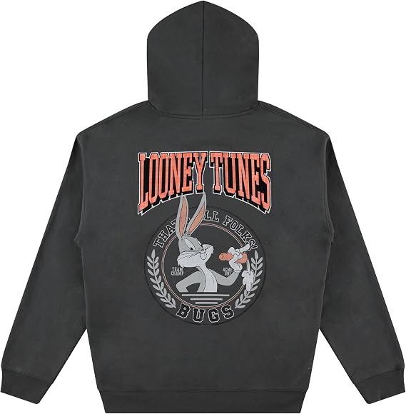 LOONEY TUNES Premium Men's Bugs Bunny Hoodie: Luxurious Plaid Patches and Intricate Embroidery
