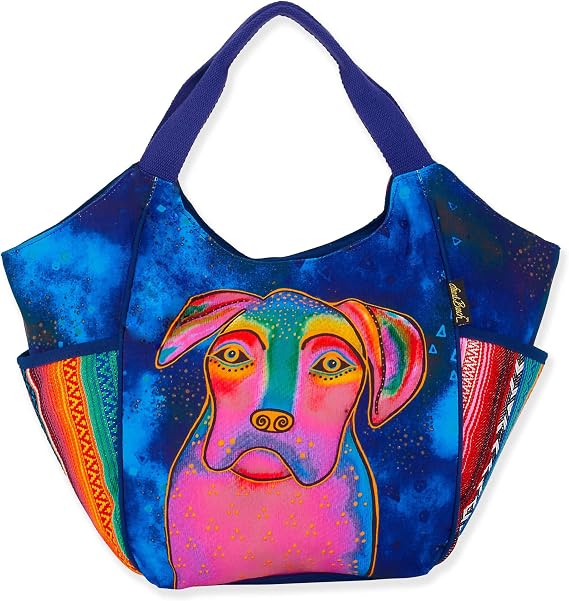 Laurel Burch Woof Large Puppy Dog Artistic Scoop Tote Bag
