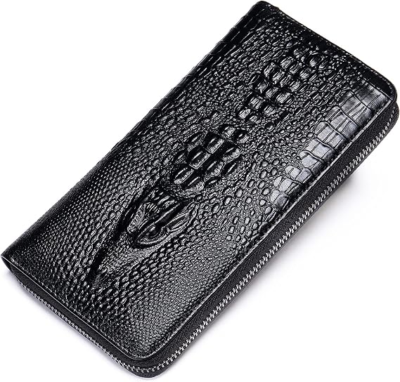 NIUCUNZH Genuine Leather Cool Long Wallets for Men Personalized Zip Around Wallet Checkbook Cash Credit Card Holder Wallet Black