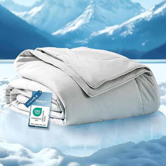 Bedsure Cooling Blanket Queen Size - Lightweight, Large, Grey, 240x220 cm | Ice Breathable, Cooling Blanket for Night Sweats and Hot Sleepers, Summer, Lightweight, Giftable