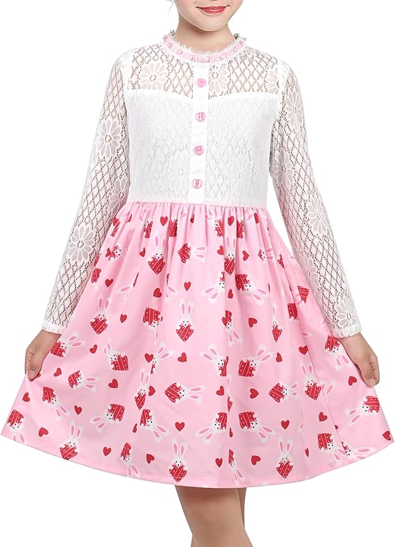 Sunny Fashion Girls Dress Lace Pearl Plum Blossom Elegant Princess Dress Age 7-14 Years
