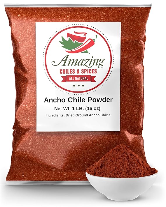 Ancho Chile Powder (1LB) - Sweet Smoky Ground Pepper for Mole & Salsa | Mild to medium heat. Ground dried poblano pepper. Mole, birria, enchilada sauce & rubs. All natural. Resealable bulk bag.