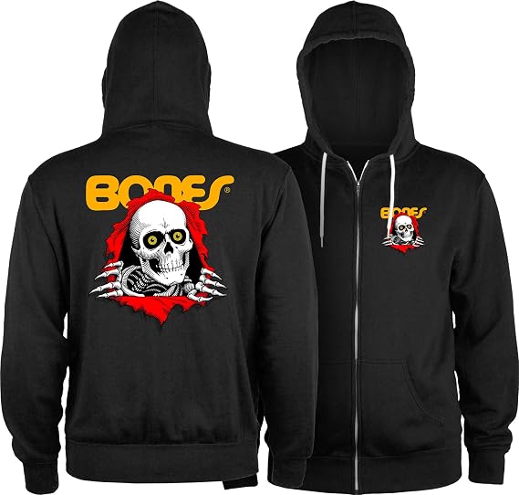 Powell Peralta Ripper Lightweight Zipper Hooded Sweatshirt, Black, Large