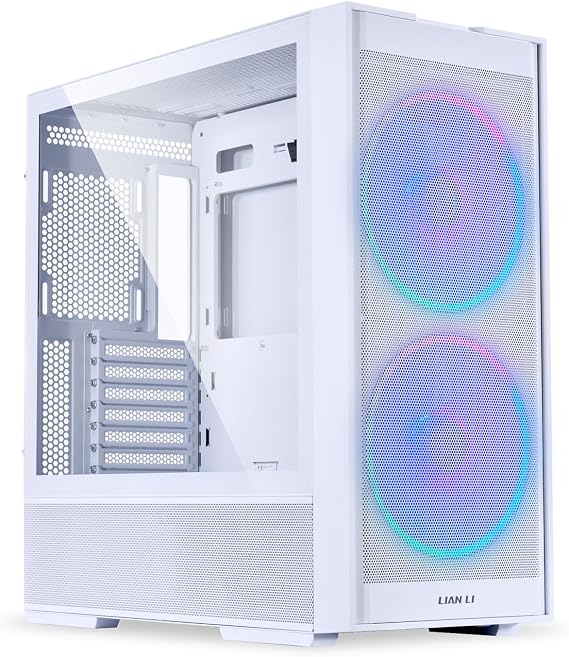 LIAN LI LANCOOL 206 ATX PC Case, RGB Gaming Computer Case, Airflow Optimized Mesh Panels Mid-Tower Chassis w/ 2x160mm ARGB PWM Fans Pre-Installed, USB Type-C Port, Tempered Glass Side Panel (White)