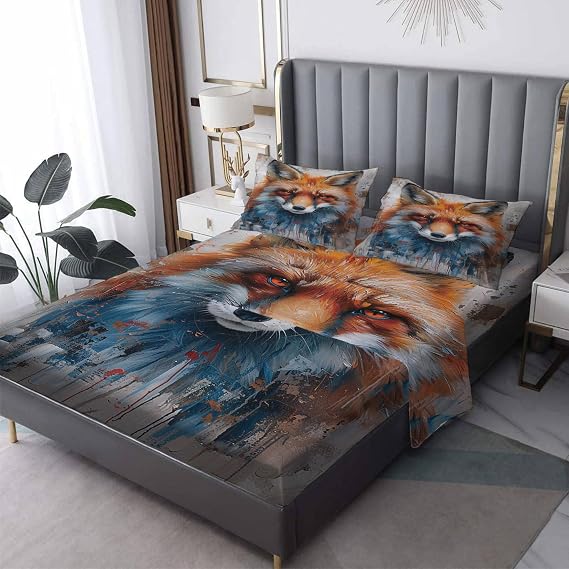 Spooky Fox Sheets Twin XL Size, Foxes Sheet Set, Animal Bed Sheets - 16 Inch Deep Pocket, Ultra Soft Winkle Free Microfiber Bedding Sheets & Pillowcases 3 Piece