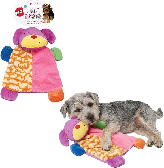 SPOT Lil Plush Blanket Dog Toy - Soft Fabric with Squeaker and Crinkle, Perfect for Cuddling, Anxiety Relief, Soothing Comfort, Great for Small Dogs and Puppies - 7in, Assorted Colors