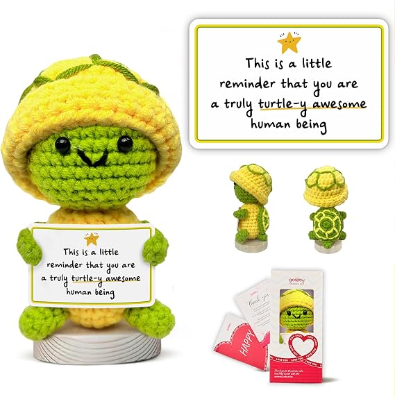 Gossby Handmade Positive Turtle Crochet - Inspirational Gift for Women - You're Truly Turtle-Y Awesome - Christmas, Birthday, Appreciation Thank You Gift for Coworker, Employee, Friend