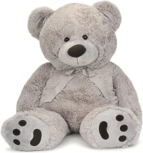 JOON Huge Teddy Bear - 38 Inches, Light Gray, Fluffy Faux Fur, Ribbon &amp; Bow Signature Footprints- Huggable &amp; Lovable Joy Gift for Baby Showers, Loved Ones Perfect Large Cuddly Plush Toy Companion
