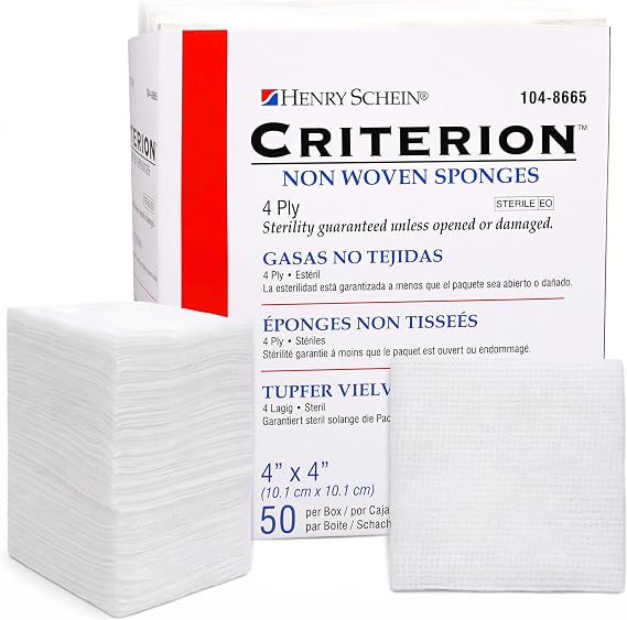 Henry Schein Criterion 4x4 Non-Woven Sponge- Rayon/Polyester Blend, 4-Ply, Sterile- 50/PK