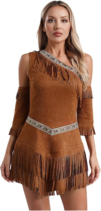 Pocahontas Costume for Women Native American Outfits Warrior Princess Dress for Halloween