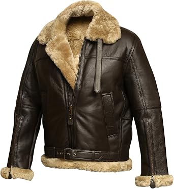 Men RAF Bomber Ginger Aviator British Sheepskin Shearling Leather Jacket