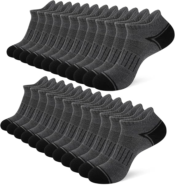 Heatuff 12 Pairs Men's Ankle Running Socks Cushioned Low Cut Athletic Sports Casual Tab Socks