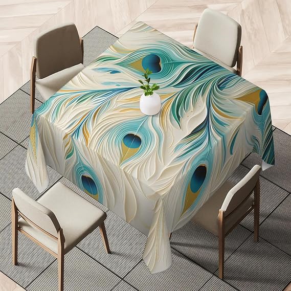 Feather Peacock Square Tablecloth 42x42 Inch, Waterproof Polyester Fabric Table Cloth Stain and Resistant Washable Table Cover for Kitchen Dining Picnic Party Home