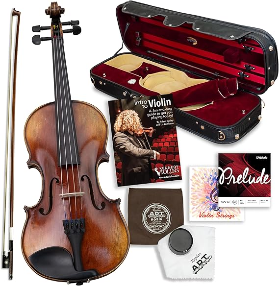 Antonio Giuliani Primo Violin 1/2 size Bundle By Kennedy Violins - Carrying Case and Accessories Included - Solid Maple Wood and Ebony Fittings
