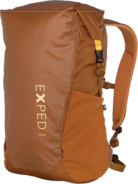 Exped Typhoon 25L Waterproof Daypack 100% Waterproof Rolltop Hiking Pack, Recycled Nylon, Front Zippered Pocket, Umbra