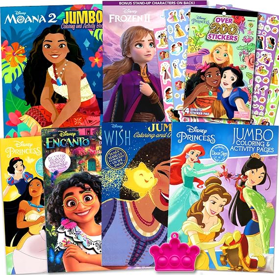 Disney Princess Coloring Book Activity Set for Kids Bundle with 6 Coloring Books Featuring Disney Princess, Encanto, Moana and Frozen