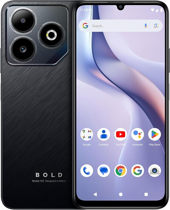 Bold K12 | 2025 | アンロック | 6.8インチ HD+ 120Hz インフィニティ ディスプレイ | 50MP メイン + 8MP 自撮りカメラ | 128GB 内部ストレージ | 米国版 | 米国保証 | ブラック ブルー