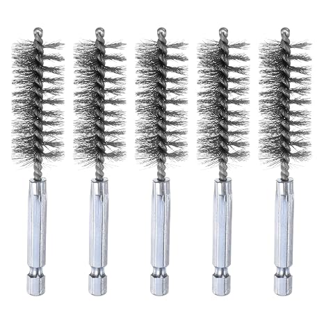 HARFINGTON 5Pcs 304 Stainless Steel Bore Brush 19mm Dia 4" Long Cleaning Twisted Wire Brush with Handle 1/4" Hex Shank for Tubes, Ports, Bearings