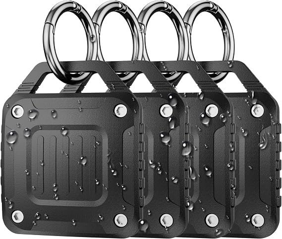 DDJ 4-Pack IPX8 Waterproof for Air tag Holder Case Keychain, Rugged Protective Case for Apple for Air tag with Key Ring, Ultra Durable for Dog Collar/Luggage/Key/Backpack, Easy to Install