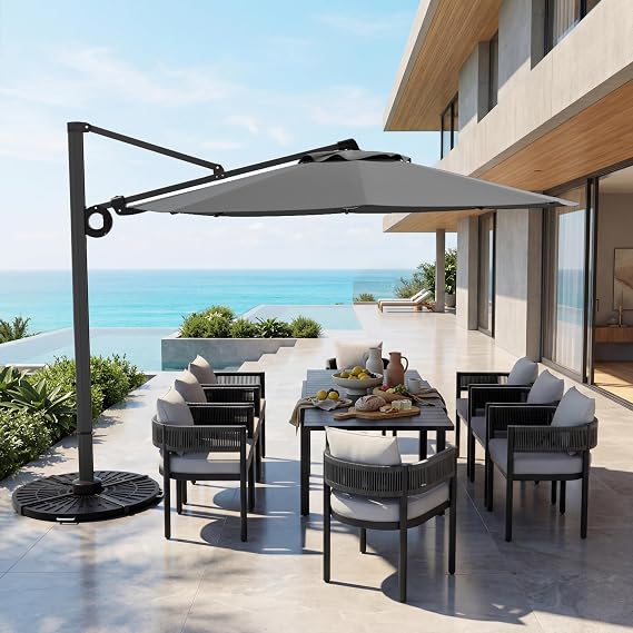 Grand patio 12 FT Patio Umbrella, Outdoor Large Round Cantilever Umbrella with 360 Rotation, Aluminum Offset Umbrella for Patio Garden Deck Pool, Dark Gray