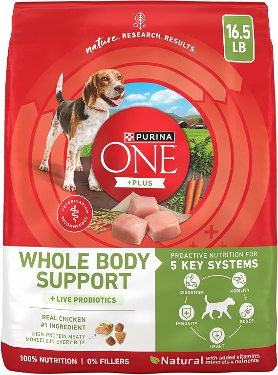 Purina ONE Plus Whole Body Support with Chicken Dry Dog Food, 16.5 lb Bag | High protein kibble and meaty shreds with proactive nutrition for digestion, mobility, immunity, bones and heart