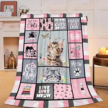 Soft Cozy Cat Blanket - Cute Kitten Bengal Plush Throw for Cat Lovers - Fuzzy Warm Flannel Fleece Bedding Decor for Girls, Boys, Kids, Women, Adults - Bed and Travel Use - 40"x50"