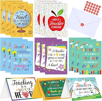 Jetec 24 Sets Teacher Thank You Cards Appreciation Gifts Cards Bulk for Teachers Day Appreciation Gifts(Appreciation)
