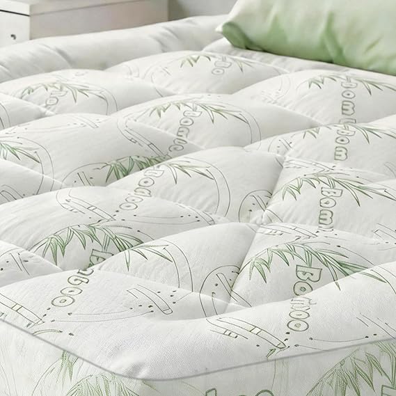 Bamboo Mattress Topper Queen Size with Deep Pocket 1700 GSM Fill Cooling Shredded Memory Foam Mattress Pad Rayon Derived from Bamboo, Ideal for Side Sleepers, Back Pain, Hot Sleepers