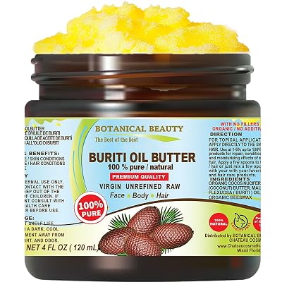 Botanical Beauty BURITI FRUIT OIL BUTTER Pure Natural Virgin Unrefined RAW for FACE, SKIN, BODY, DAMAGED HAIR, NAILS. Natural sources of vitamin C and vitamin E 4 Fl Oz