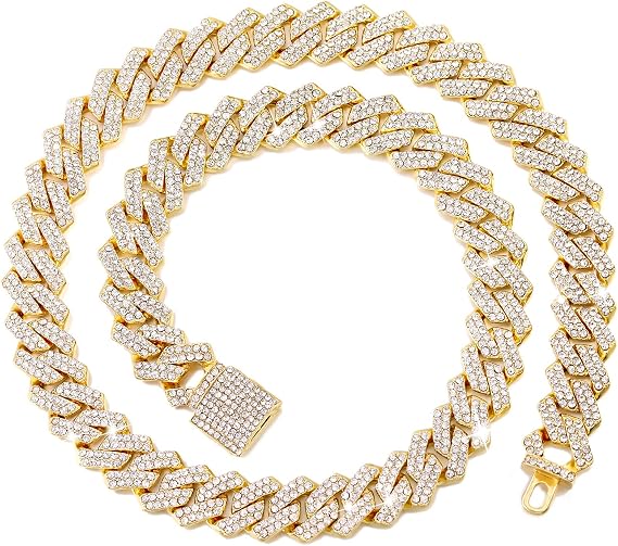 Dog Chain Collar Walking Metal Chain Collar Cuban Link Dog Collar with Secure Buckle 14MM Pet Gold Silver Chain Dog Collars for Small Medium Large Dogs Cats 8-28inch (Gold, 18inch)