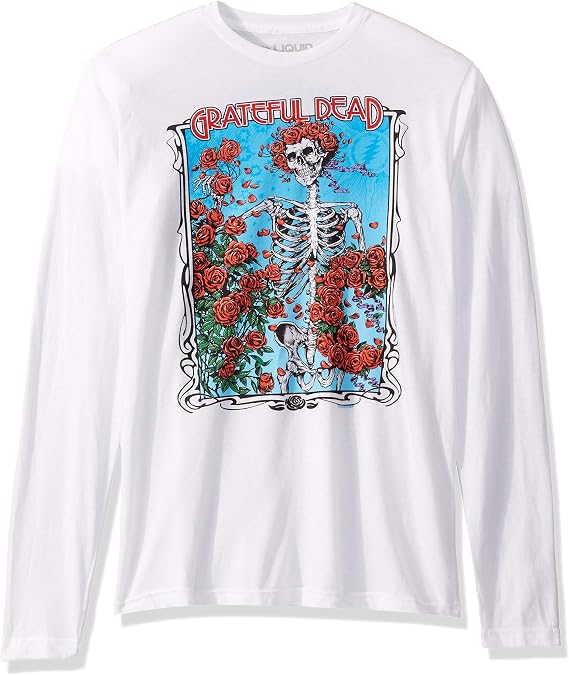 Liquid Blue Grateful Dead Bertha Wheel and Roses Long Sleeve Tee, White