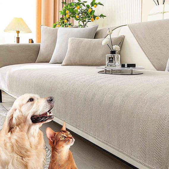 Coverfect Herringbone Chenille Sofa Cover, Coverfect Couch Covers Non Slip, Chenille Sectional Sofa Couch Covers for Dog (Beige,30 * 50 cm/11.8 * 19.7 in)