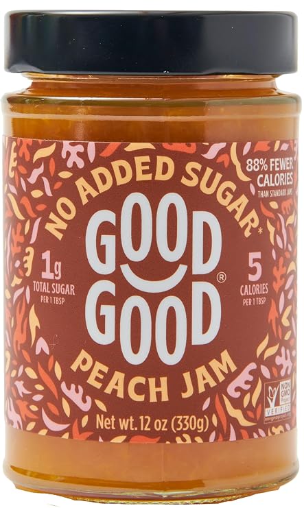 GOOD GOOD Peach Jam - No Added Sugar - Low Calorie - Gluten Free and Vegan - Diabetic and Keto Friendly - 12oz / 330g (Pack of 1)