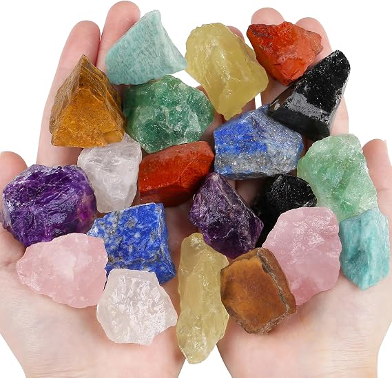 QINJIEJIE Assorted Raw Crystals 10 Colors Healing Crystal Rocks Stones | 1" Bulk Large Gemstones for Tumbling, Cabbing, Fountain Rocks, Decoration, Polishing, Handmade, Wicca Reiki Rough Quartz