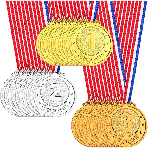Medals for Awards, Sports Gold, Silver, and Bronze Medals, Sports Party Decorations Medals for Kids Fun Run Race, Fantasy Football League and Throw a Paper Plate Like a Frisbee