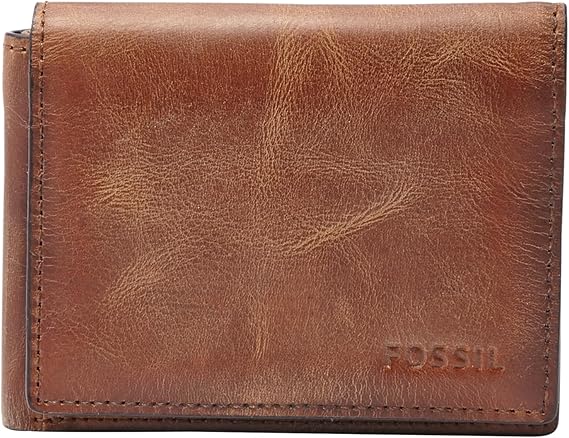 Fossil Men's Wallet, Derrick Leather RFID-Blocking Execufold Trifold Wallet, Brown