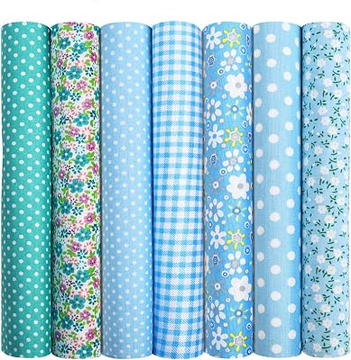 7PCS Fat Quarters Fabric Bundles,19.68 x 19.68 Cotton Fabric, Quilting Patchwork FA-BRIC, Precut Quilting Squares Sheets for DIY Crafts, Sewing, Patchwork, Home DecoratingBlue