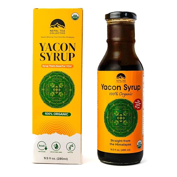 Global Family Farms Yacon Syrup 100% Organic, 9.5 Fl Oz Glass Bottle, Low Calorie, Satisfying Sweetness, Rich in Minerals, Low Glycemic, High in FOS/Prebiotic for Digestive Health