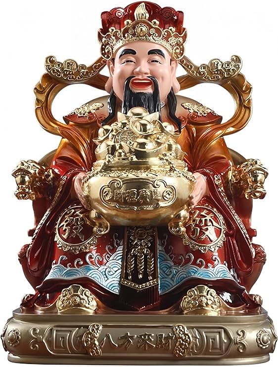 CAI Shen Statue, White Marble Powder Caishen, God of Fortune, God of Wealth Craftsmanship, Feng Shui Decor for Home and Office Lucky Charm, Feng Shui Gift (25 inch)