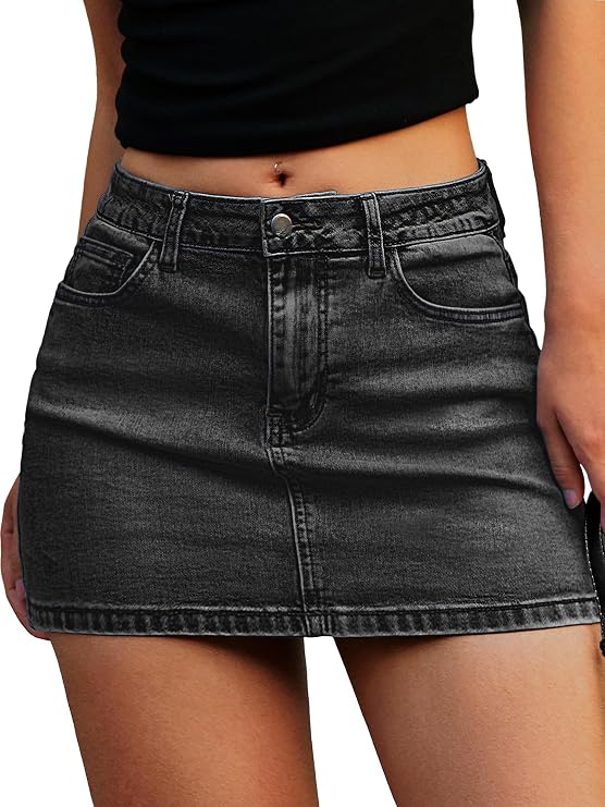 ELLEVEN Denim Mini Skirt for Women, Jean Skirt with Shorts Underneath