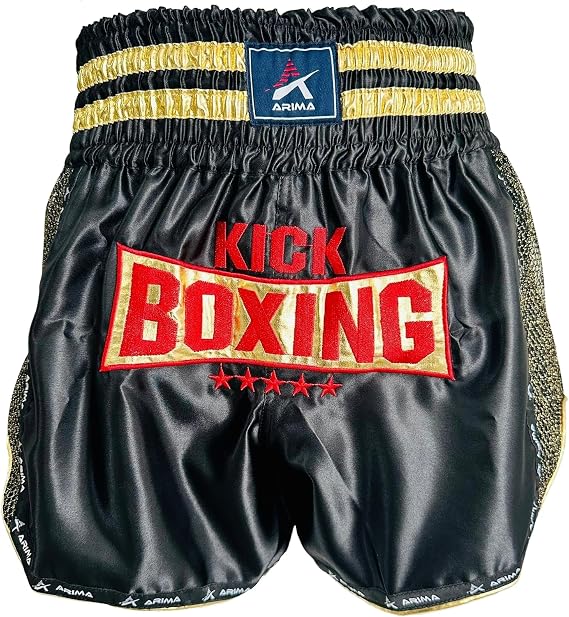 Kickboxing Shorts Flex Satin Training & Competition Shorts with Kickboxing Embroidery, Lightweight Pro Fit