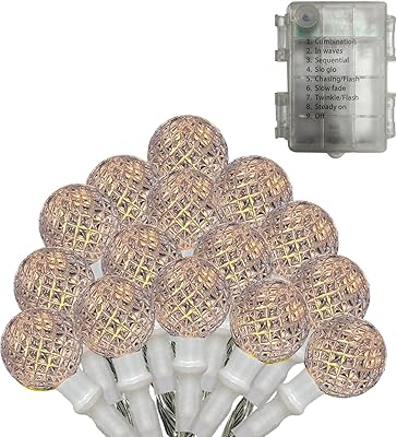 Anycosy Christmas String Lights G3, 50 LEDs Globe Waterproof Battery Operated Strings Lights Warm White 8 Modes & Timer for Xmas Tree Garden Patio Indoor Outdoor Christmas Decorations
