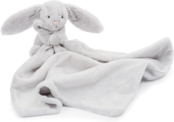 Jellycat Bashful Grey Bunny Soother, 13.5 inches - Security Blanket and Lovey for Babies - Baby Gift