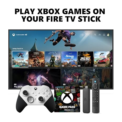 Xbox Elite Series 2 Core White Controller + Fire TV Stick 4K Max Game Pass Ultimate 1 Month Bundle Series X|S, Windows PC & Cloud Gaming