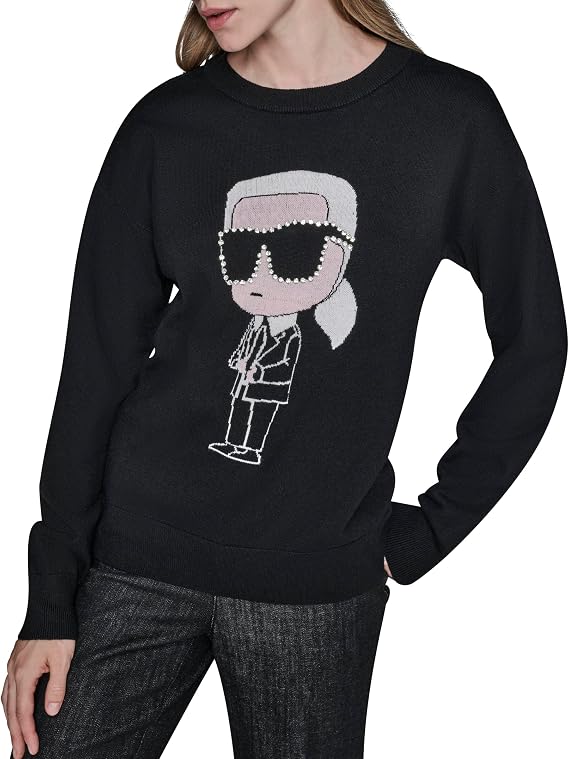 Karl Lagerfeld Women's Long Sleeve Crew Neck Cool Karl Sweater