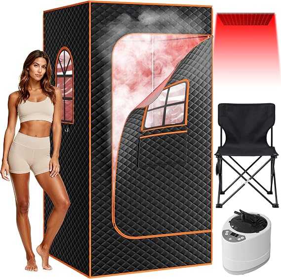 SUNYRISY Portable Infrared Sauna for Home, Upgraded Foldable Personal Large Size Steam Sauna Room with 3L Steamer, Folding Chair, Full Body Sauna Tent for Relaxation