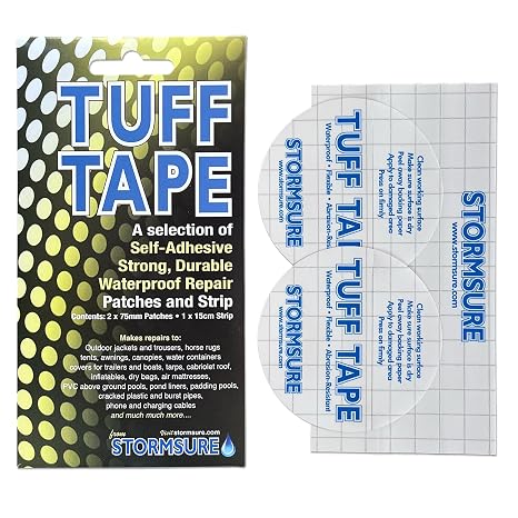 Combo Pack - Tent Repair Tape with 15cm Strip and Two 75mm Round Patches - Waterproof, Flexible, Durable Repairs to Tents, Awnings, Groundsheets and More