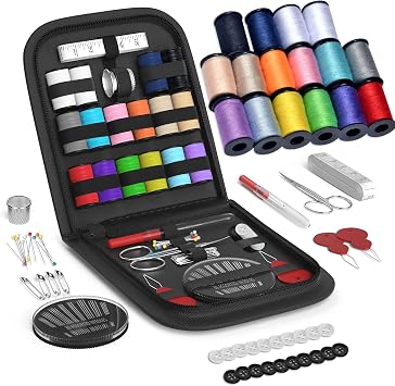 Sewing Kit Gifts for Grandma, Mom, Friend, Traveler, Adults, Beginner, Emergency,Sewing Supplies Accessories with Scissors,Sewing Needles Thimble, Thread,Tape Measure etc Black,S